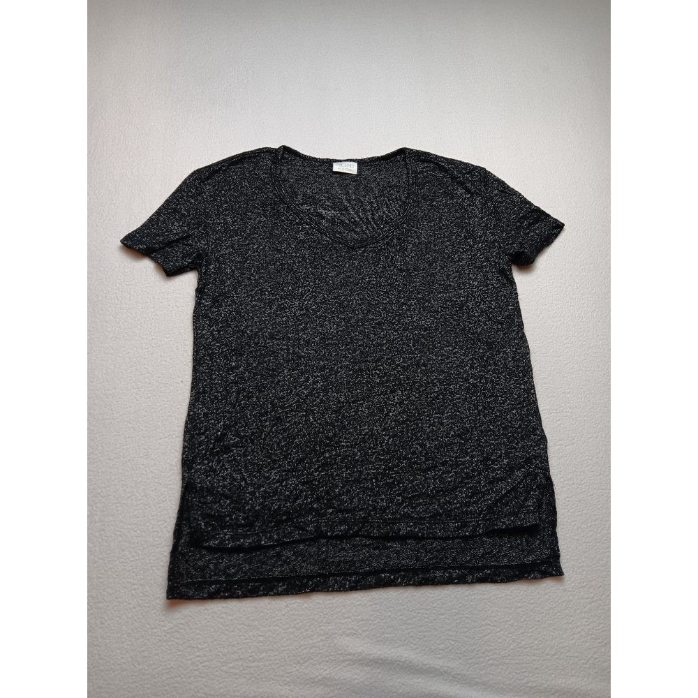 Abound Womens XXS Heathered Black Scoop Neck Short Sleeve Tee Soft Knit Top